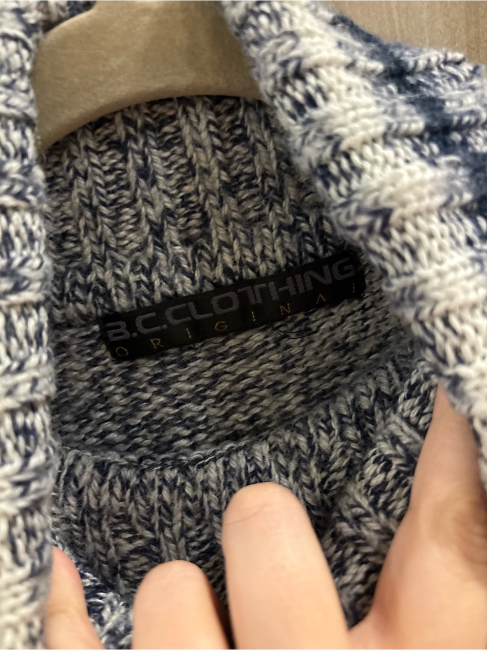 Vintage B.C. Clothing Wool Blend Marled Turtleneck Sweater Blue Cream Cabinecore - Picture 5 of 12